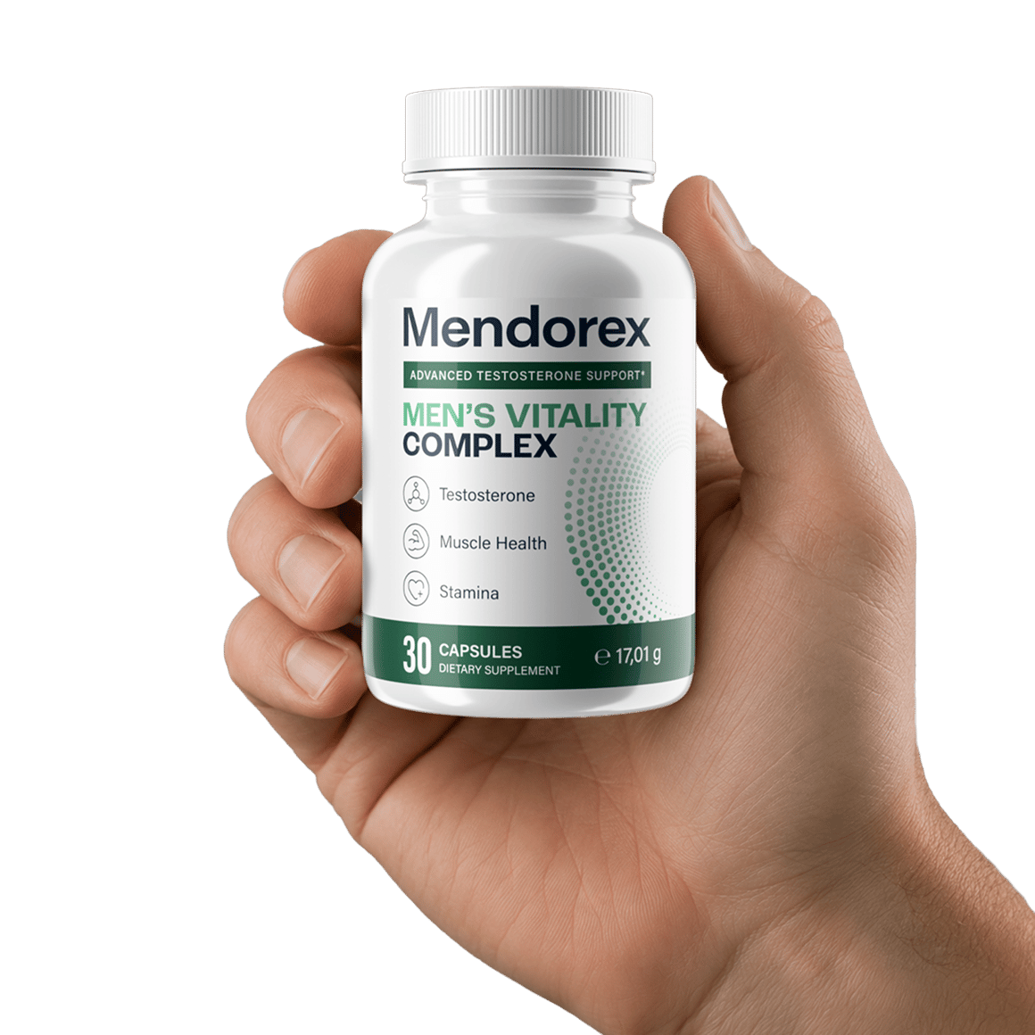 Mano che tiene un flacone di Mendorex